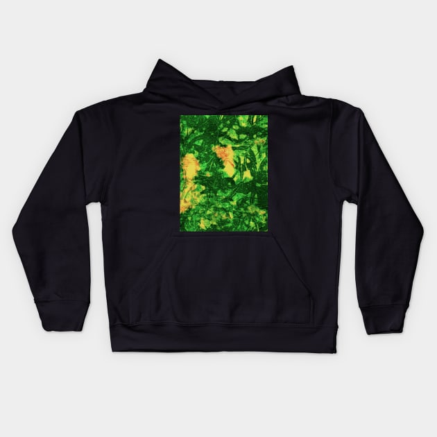 Bleach art green abstract leaves Kids Hoodie by FLOWING COLORS